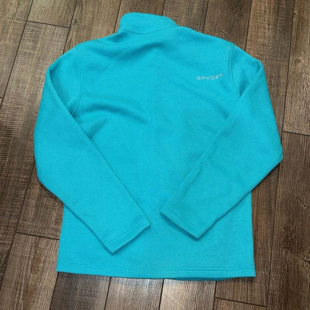Spyder Womens Full Zip Fleece Jacket Turquoise Blue Waffle Knit Mock Neck Logo